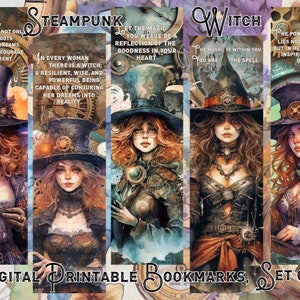 Steampunk Witch Bookmark | Digital Bookmark | Bookworm Gift | Bibliophile Gift | Fantasy Bookmark | Victorian Steampunk Art | Witchy Woman