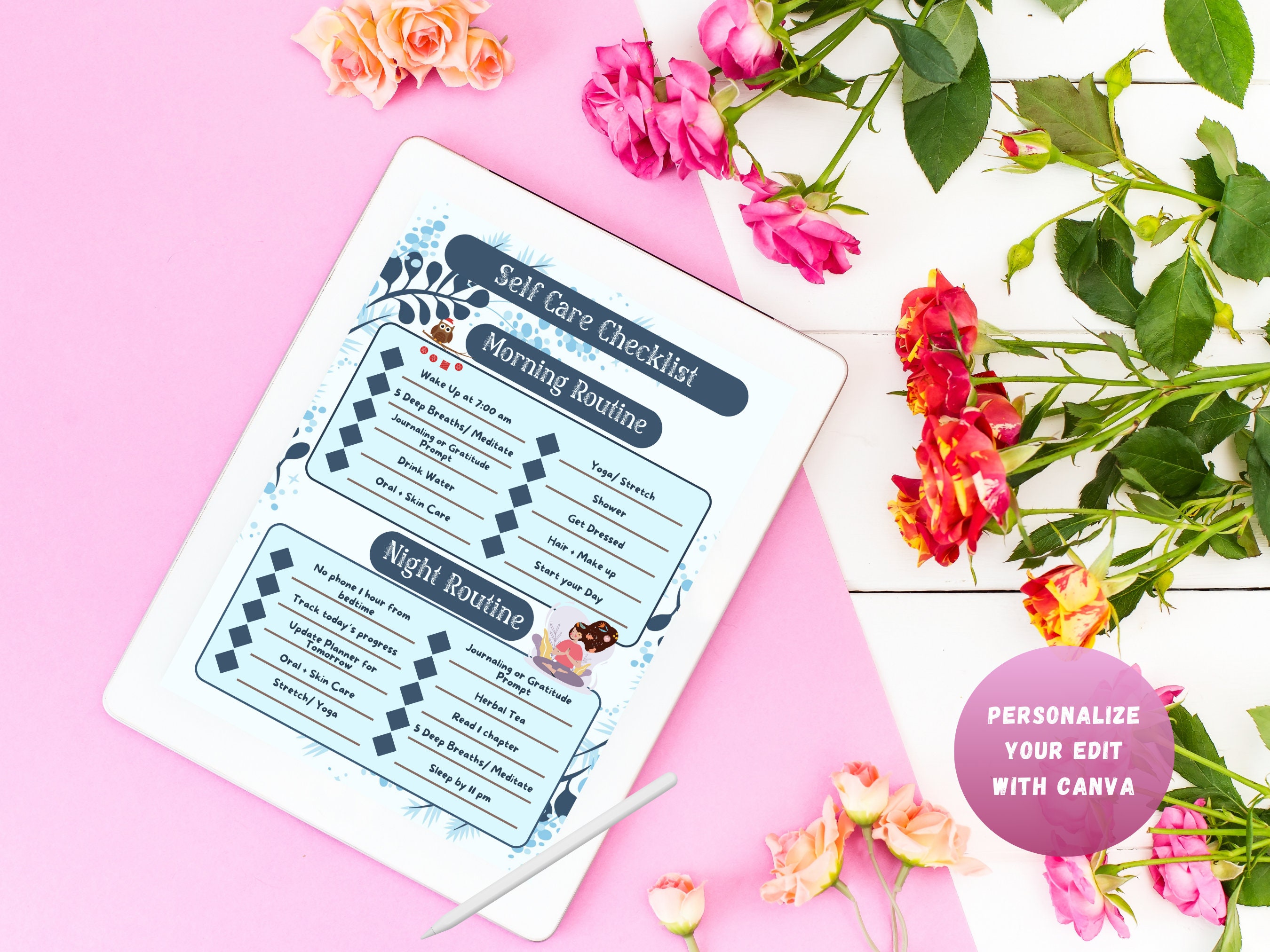 Personalized Checklist Example Editable Self Care Checklist Winter Themed |self Improvement Planner ...