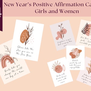 24 Baraja de Afirmaciones de Año Nuevo / Estímulo motivacional para niñas y mujeres / Citas inspiradoras para la autoestima y el cuidado personal