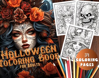 34 Halloween Coloring Book | Halloween Coloring Pages for Adults | Anime Coloring Pages for Anxiety Relief | Scary Custom Coloring Book