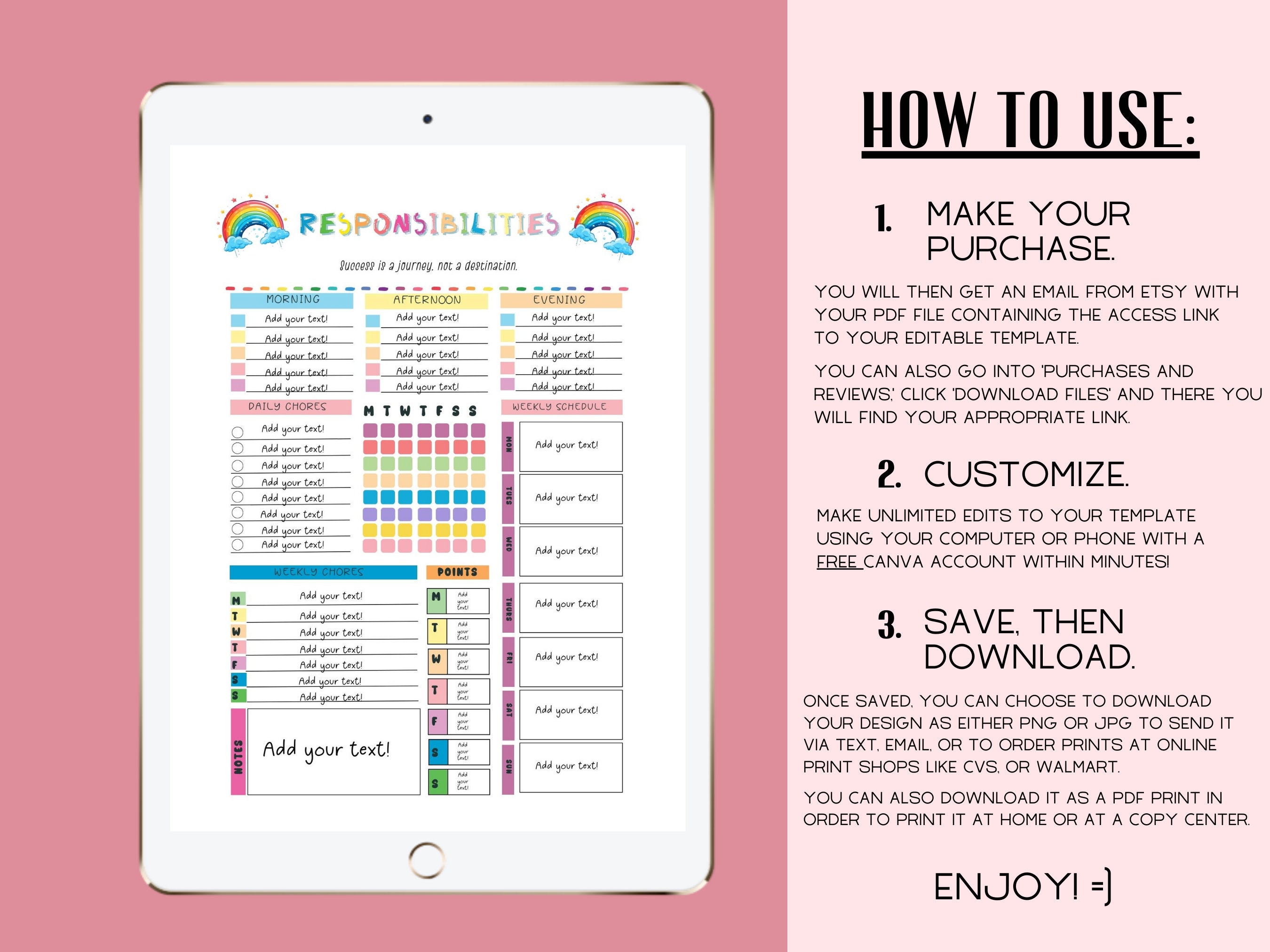 Editable Weekly Planner for Kids | Daily Planner and Behavior Chart for ...