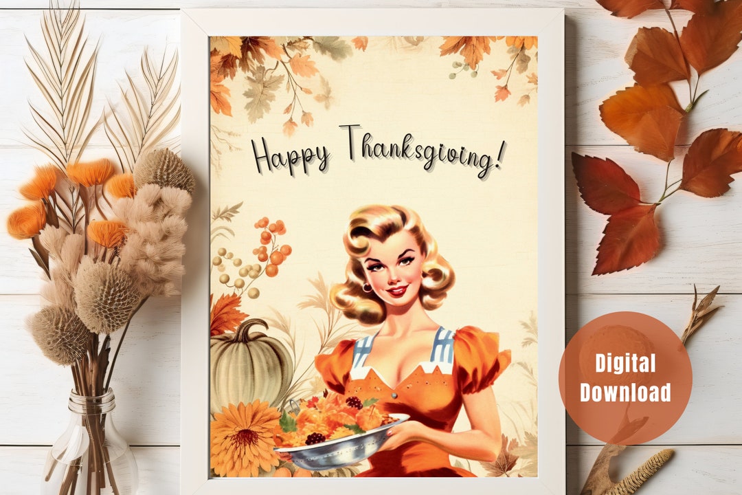 Vintage Thanksgiving Pin Up Girl Wall Art Perfect For Etsy