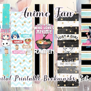 Anime Fan Bookmark | Digital Bookmark | Bookmark for Manga Books | Bibliophile Gift | Unique Bookmarks | Girly Bookmark | Cat Bookmark