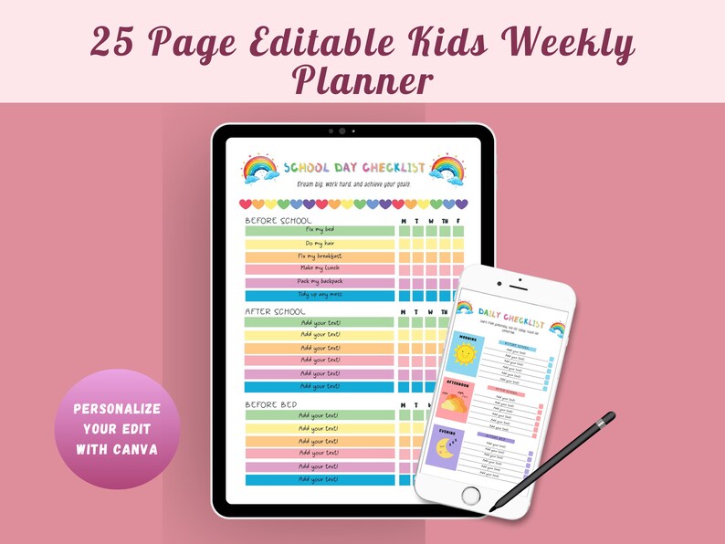 Editable Weekly Planner for Kids | Daily Planner and Behavior Chart for ...