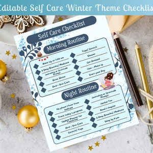 Editable Self Care Checklist Winter Themed |Self Improvement Planner and Self Care Tracker |Canva Template Printable Personalized Checklist