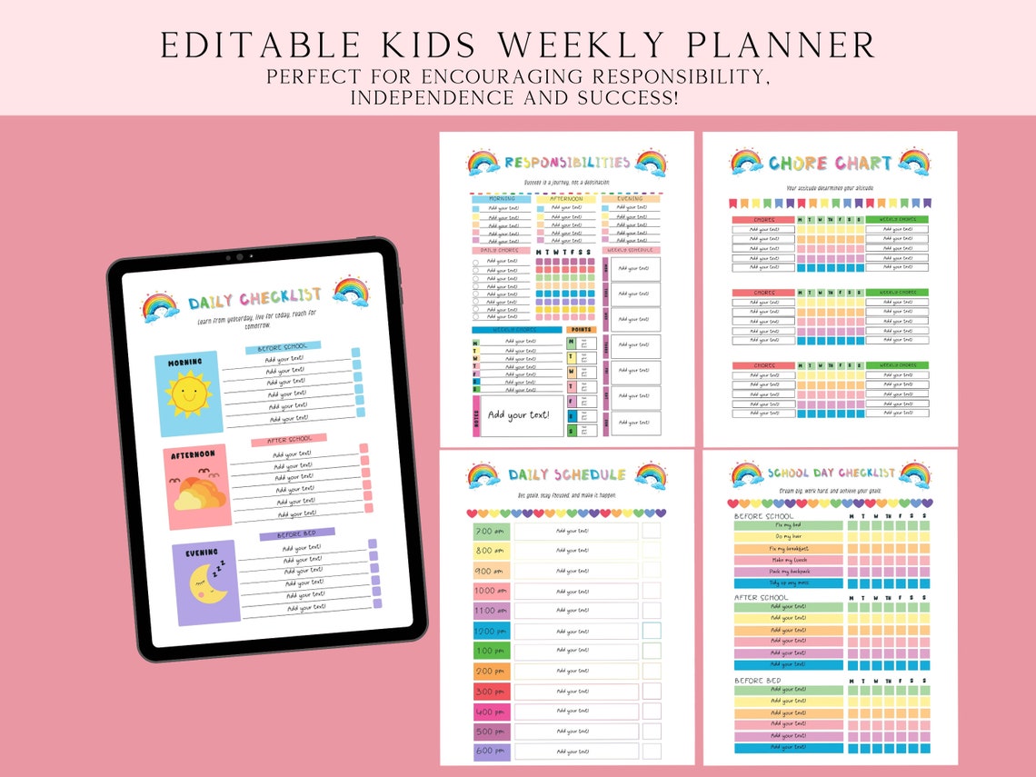 Editable Weekly Planner for Kids | Daily Planner and Behavior Chart for ...