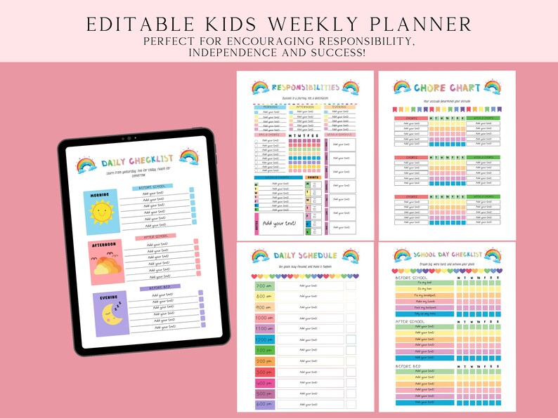 Editable Weekly Planner for Kids | Daily Planner and Behavior Chart for ...