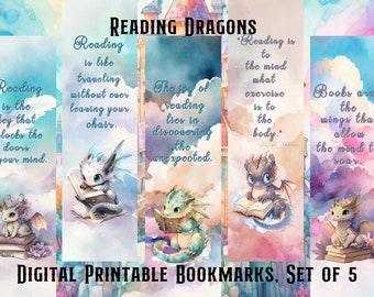 Dragon Printable Bookmark | Digital Bookmark | Bookworm Gift | Bibliophile Gift | Mythical Bookmark | Fantasy Bookmark | Reading Quote
