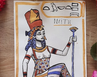 Egyptian Goddess Neith, original in ink, inktober 2020