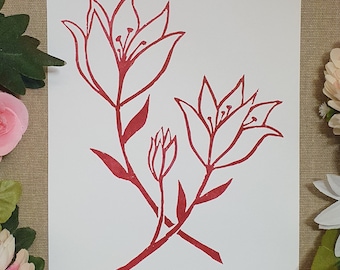 Lily, handmade linocut print