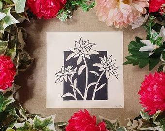 Edelweiss, handmade linocut print