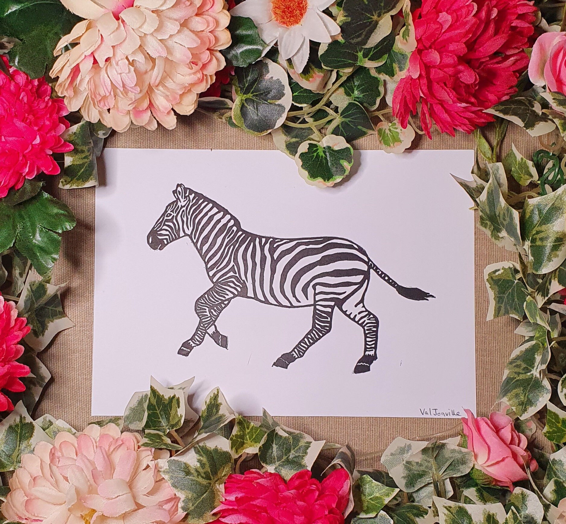 Zebra, Linocut Print - Etsy