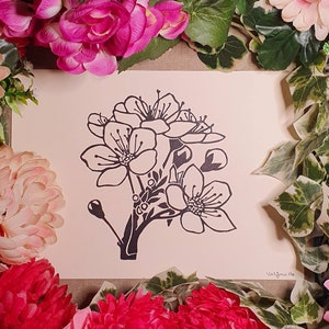 Cherry blossom, handmade linocut print