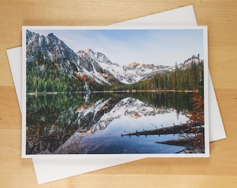 Lake Stuart Sunrise Reflection & Mountains in the Enchantments, Washington - Greeting Card