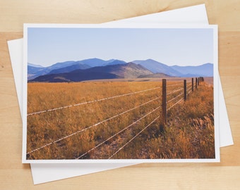 Montana Fence, Mountains, and Grasslands - Greeting Card