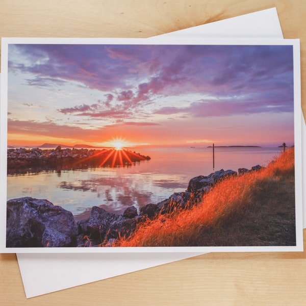 Orcas Island Sunset over the Ocean - San Juan Islands - Greeting Card