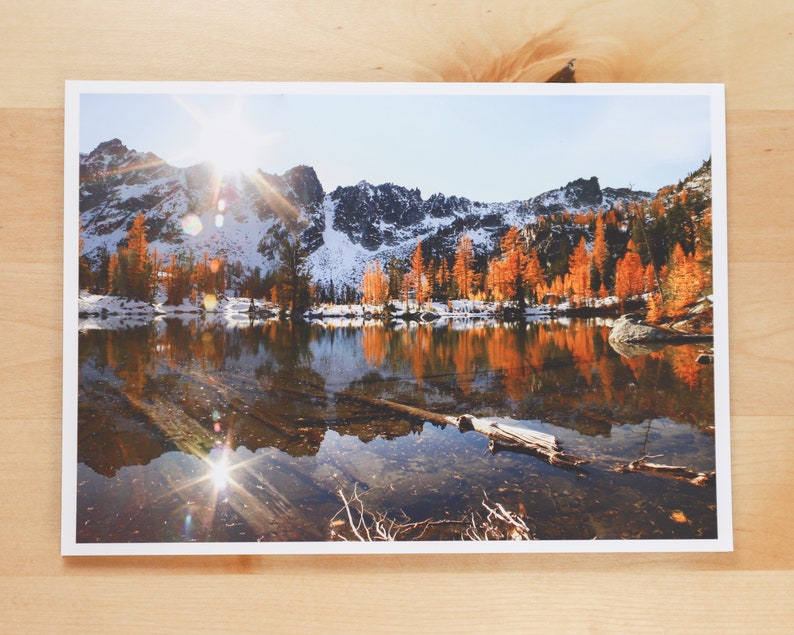 Horseshoe Lake Reflection, Mountains, & Larches in the Enchantments, Washington Greeting Card image 4