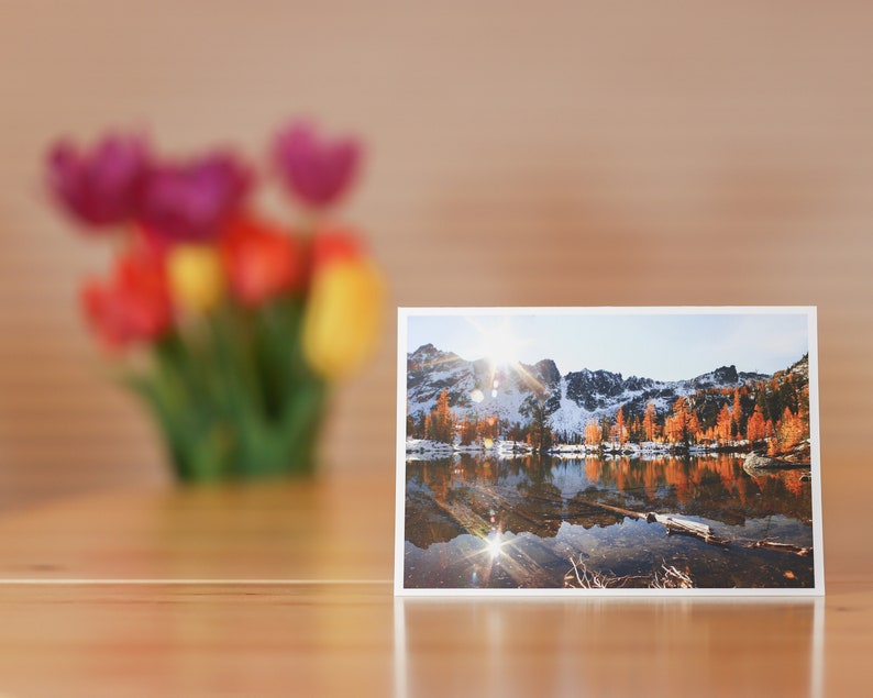 Horseshoe Lake Reflection, Mountains, & Larches in the Enchantments, Washington Greeting Card image 3