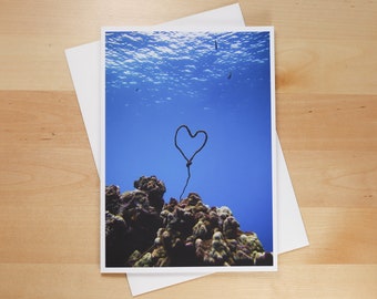 Ocean Love, Underwater Heart & Coral Reef in Lahaina, Maui, Hawaii - Greeting Card