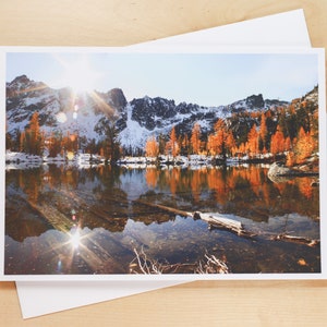 Horseshoe Lake Reflection, Mountains, & Larches in the Enchantments, Washington Greeting Card image 1