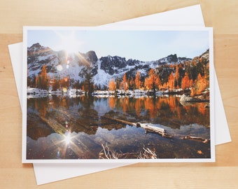 Horseshoe Lake Reflection, Mountains, & Larches in the Enchantments, Washington - Greeting Card