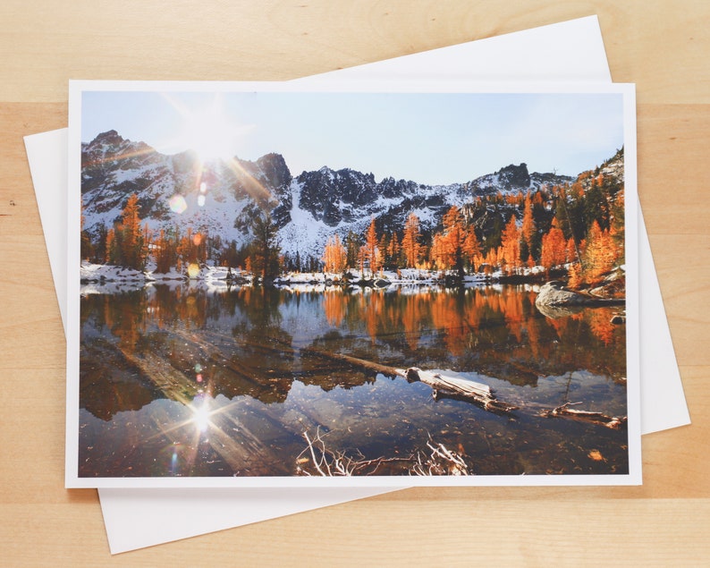 Horseshoe Lake Reflection, Mountains, & Larches in the Enchantments, Washington Greeting Card image 1