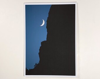 Crescent Moon & Zion Canyon Walls, Night Sky, in Zion National Park, Utah - Greeting Card