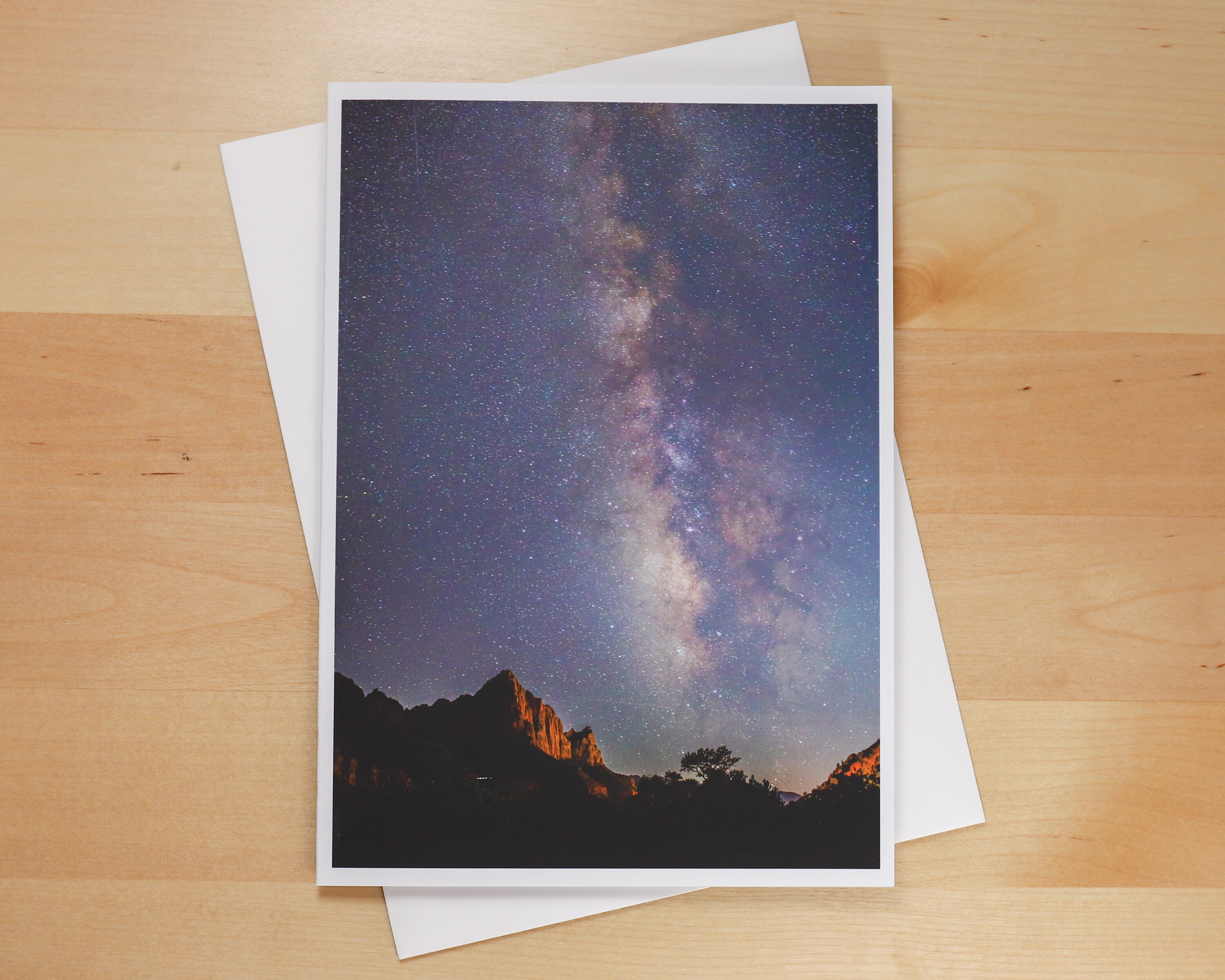 Milky Way & Zion Canyon Walls, Night Sky, in Zion National Park, Utah - Greeting Card