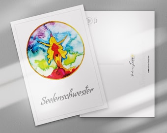Hand Painted Watercolor Postcards - Gift for Best Friend - Unique Art - Art Card - "Soul Sister" A6