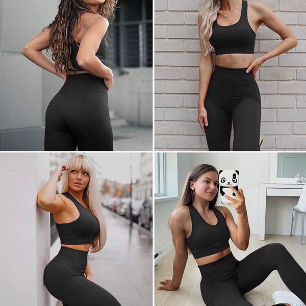 New 2pc Seamless Yoga Suit-Tight Waist Seamless Yoga Pants-Women Sports Bra Leggings Fitness Suit