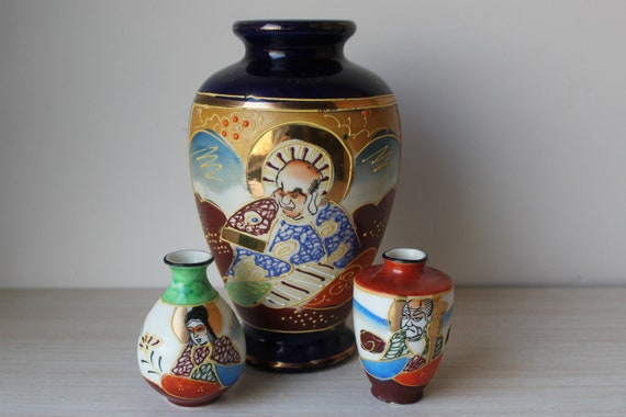Trio Of Vintage Raised Enamel Satsuma Vases Made In Japan Etsy