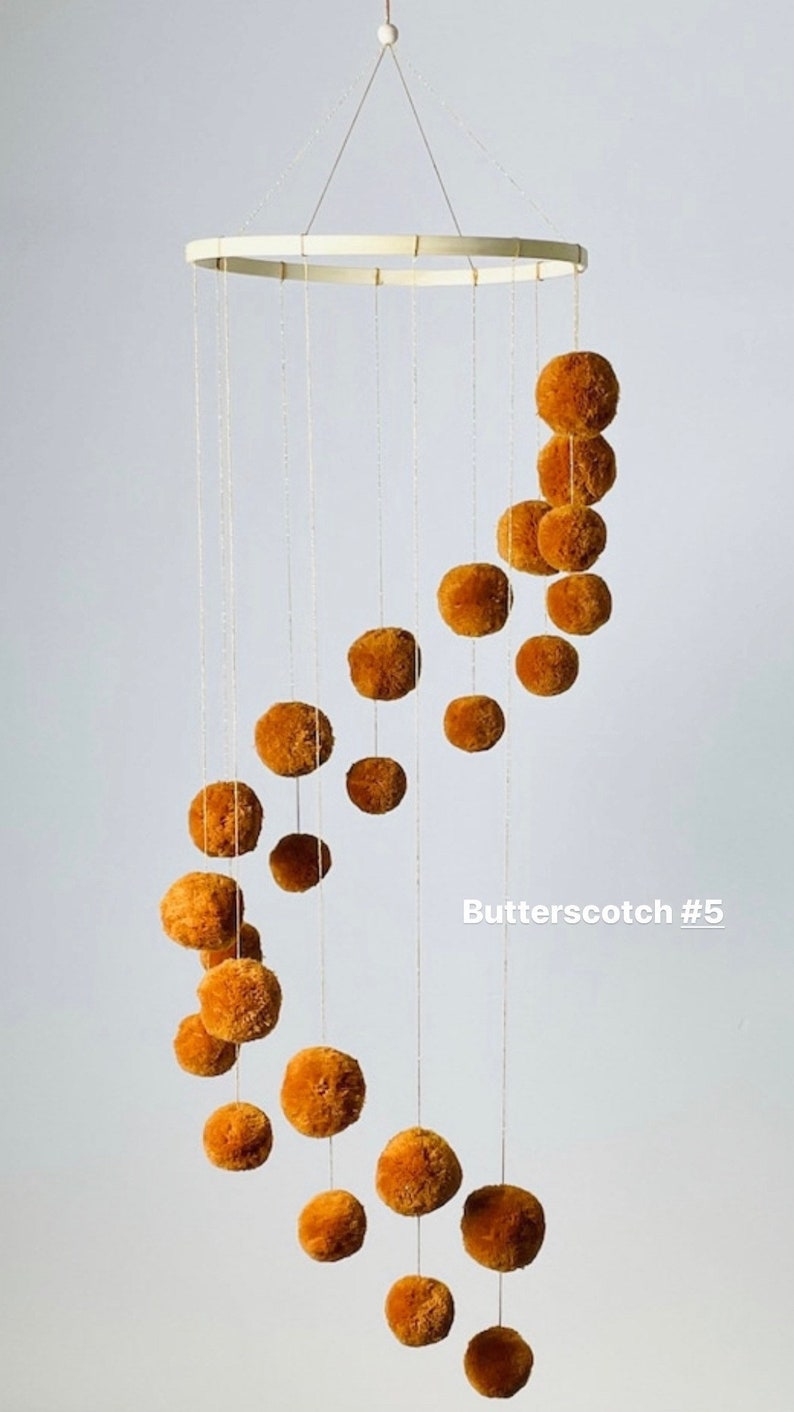 Spiral mobile with pompoms neutral unisex color Butterscotch #5