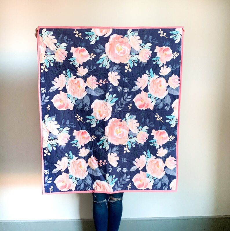 Girl Nursery Bedding Crib Quilt Modern Floral Baby Quilt Baby Girl Quilt Baby Shower Gift