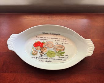 Vintage Franse porseleinen ovenschaal | Serveerschaal voor Franse recepten | Morue à la Majorquine | Rustieke Franse keukendecoratie