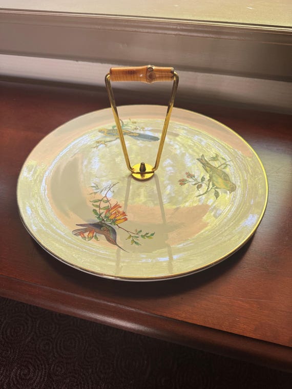 Vintage GIEN France Cheese Plate With Bamboo Handle – Hand-painted