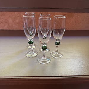Set of 6 French Vintage Wine Glasses – Handmade with Green Glass Orb Stems
