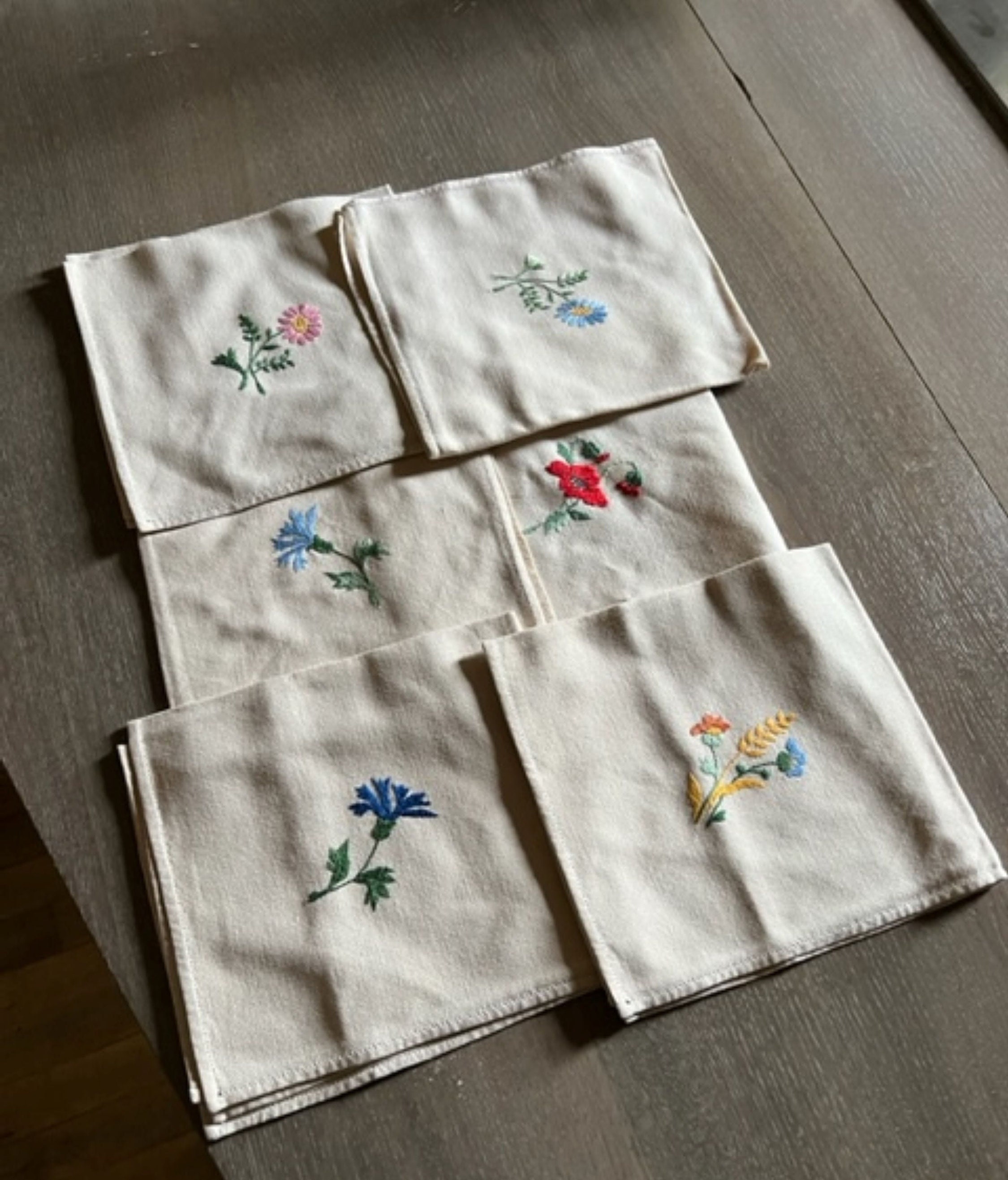 6 French Vintage Embroidered Napkins Etsy