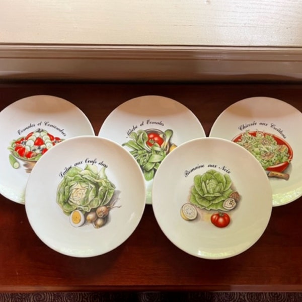 Ensemble de 5 assiettes à salade en porcelaine vintage Français