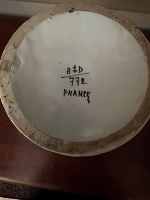 フランス製ヴィンテージ手描き陶器花瓶 - 伝統的なファイアンス焼き