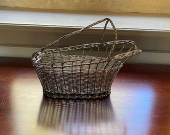 French Vintage Silver Woven Wine Basket