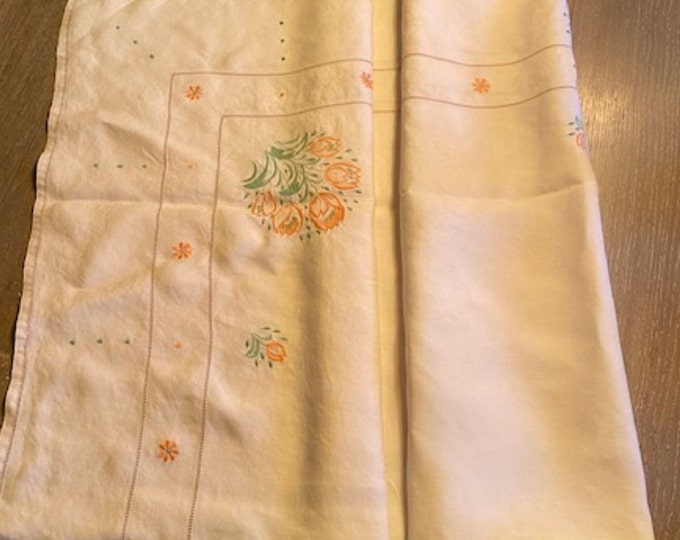 French Vintage Embroidered Linen Tablecloth