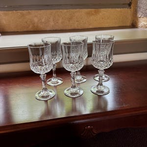 Set of 6 French Vintage Cut Crystal Wine or Water Glasses – Elegant & Substantial
