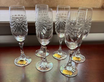 Set van 6 handgemaakte Franse vintage kristallen wijnglazen | Ambachtelijk Lorraine Crystal | Elegant Frans wijnglas uit het midden van de 20e eeuw