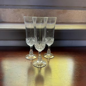 Set of 3 French Vintage Crystal Champagne Glasses (Flutes)