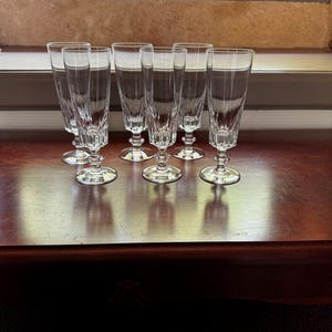 Set of 6 French Vintage Bayez Crystal Glasses – Elegant Faceted Design