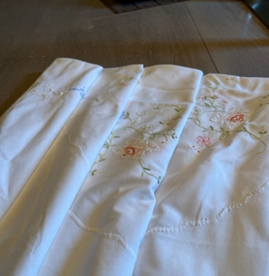 French Vintage Embroidered Cotton Tablecloth Etsy