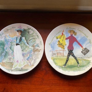 Set of 2 French Vintage Women of the Decade Limoges Porcelain Collector Plates – Rare & Handcrafted Elegance