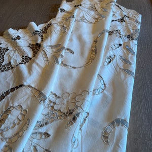French Vintage Embroidered Cotton Tablecloth