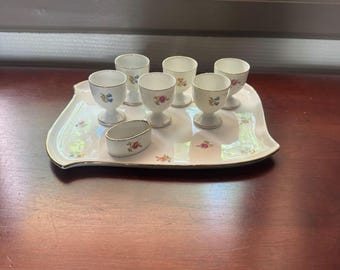 Franse vintage Limoges porseleinen eierdopje met dienblad
