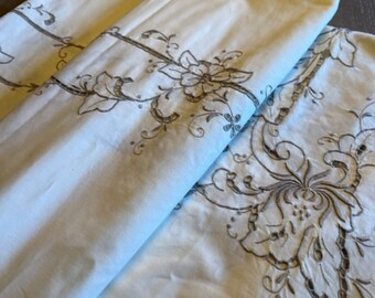 French Vintage Embroidered Cotton Tablecloth